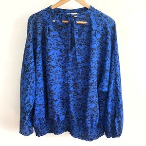 Michael Kors Blue Long Sleeve Neck Tie Top-Size 3X